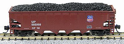 Con-Cor 14494 N Scale 75-Ton 4-Bay Open Hopper w/Load; New Trucks & Micro-Trains Couplers -- Union Pacific (shield logo)