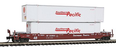 Con-Cor 14722 N Scale 125-Ton Husky Stack Intermodal Well Car w/Containers -- Southern Pacific