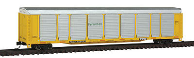 Con-Cor 14752 N Scale Tri-Level Auto Rack - Ready to Run -- Ferromex TTGX #158523 (silver, yellow Rack & Flat)