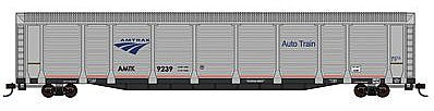 Con-Cor 14765 N Scale Tri-Level Auto Rack - Ready to Run -- Amtrak #9232 (Phase IVb; silver, red, blue, Wave Logo)