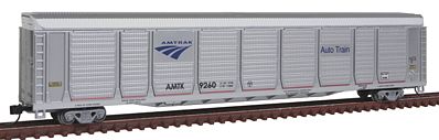 Con-Cor 14767 N Scale Tri-Level Auto Rack - Ready to Run -- Amtrak #9260 (Phase IVb; silver, red, blue, Wave Logo)