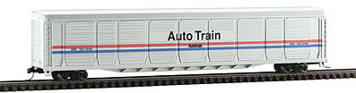 Con-Cor 14788 N Scale Tri-Level Auto Rack - Ready to Run -- Amtrak #9069 (Phase III, silver, Equal Width red, white, blue Stripes)
