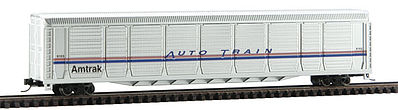 Con-Cor 14790 N Scale Tri-Level Auto Rack - Ready to Run -- Amtrak #9103 (Phase IV, silver, Wide blue & Narrow red Stripes)