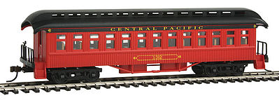 Con-Cor 15608 HO Scale 1880s Wood Open-Platform Coach - Ready to Run -- Central Pacific #132 (red, black)