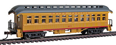 Con-Cor 15614 HO Scale 1880s Wood Open-Platform Coach - Ready to Run -- Union Pacific #665 (yellow, gray)