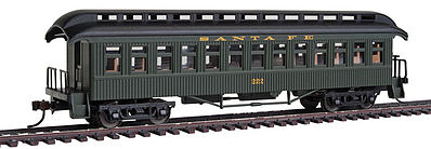 Con-Cor 15617 HO Scale 1880s Wood Open-Platform Coach - Ready to Run -- Santa Fe #222 (Pullman Green, black Roof)