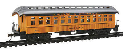 Con-Cor 15620 HO Scale 1880s Wood Open-Platform Coach - Ready to Run -- Durango & Silverton Home Ranch (yellow, orange)