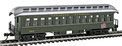 Con-Cor 15634 HO Scale 1880s Wood Open-Platform Coach - Ready to Run -- Canadian National #513 (green)