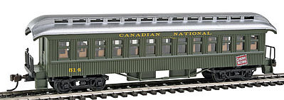 Con-Cor 15635 HO Scale 1880s Wood Open-Platform Coach - Ready to Run -- Canadian National #514 (green)