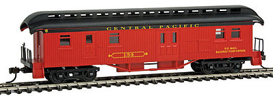Con-Cor 15703 HO Scale 1880s Wood Open-Platform Baggage-RPO - Ready to Run -- Central Pacific #154 (red, black)
