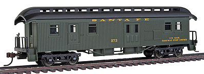 Con-Cor 15706 HO Scale 1880s Wood Open-Platform Baggage-RPO - Ready to Run -- Santa Fe #273 (Pullman Green, black Roof)