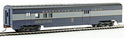 Con-Cor 19203 HO Scale 72' Smooth-Side Railway Post Office - Ready to Run -- Baltimore & Ohio (blue, gray)