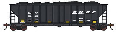 Con-Cor 19333 HO Scale 100-Ton 3-Bay Hopper w/Load Single Car - Ready to Run -- BNSF Railway (black, Wedge Logo)