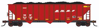 Con-Cor 19334 HO Scale 100-Ton 3-Bay Hopper w/Load Single Car - Ready to Run -- BNSF Railway (oxide, Wedge Logo)