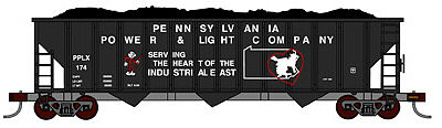 Con-Cor 19335 HO Scale 100-Ton 3-Bay Hopper w/Load Single Car - Ready to Run -- Pennsylvania Power & Light (black, white w/Reddy Kilowatt Logo)