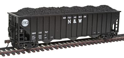 Con-Cor 19357 HO Scale Greenville 100-Ton 15-Panel 3-Bay Hopper w/Coal Load - Ready to Run -- Norfolk & Western (black, 1964 Hamburger Logo)