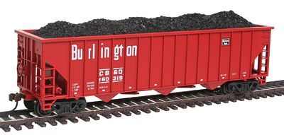 Con-Cor 19363 HO Scale Greenville 100-Ton 15-Panel 3-Bay Hopper w/Coal Load - Ready to Run -- Chicago, Burlington & Quincy (Chinese Red)