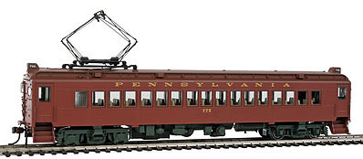 Con-Cor 194511 HO Scale Electric Powered mP54 MU Coach w/Pantograph - Standard DC -- Pennsylvania Railroad (Pre-War Light Tuscan, Boxcar Red Roof, olive Trucks)