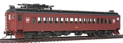 Con-Cor 194515 HO Scale Electric Powered mP54 MU Coach w/Pantograph - Standard DC -- Pennsylvania Railroad (Post-War Dark Tuscan, black Roof, Keystone Logos)