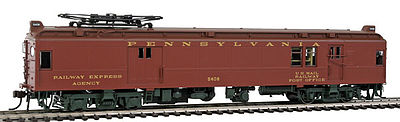 Con-Cor 194575 HO Scale Electric Non-Powered mP54 MU Baggage-Mail w/Pantograph - Ready to Run -- Pennsylvania Railroad (Pre-War Light Tuscan, Olive)