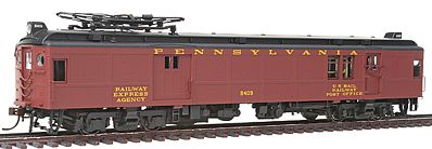 Con-Cor 194577 HO Scale Electric Non-Powered mP54 MU Baggage-Mail w/Pantograph - Ready to Run -- Pennsylvania Railroad (Post-War Tuscan, black Roof)