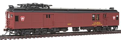 Con-Cor 194579 HO Scale Electric Non-Powered mP54 MU Baggage-Mail w/Pantograph - Ready to Run -- Pennsylvania Railroad (Keystone Version; Post-War Tuscan, black Roof)