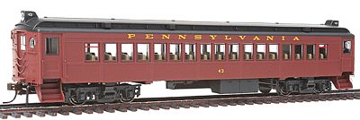 Con-Cor 194609 HO Scale Electric Non-Powered mP54 MU Coach, No Pantograph - Ready to Run -- Pennsylvania Railroad (Post-War Tuscan, black Roof)