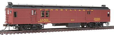 Con-Cor 194630 HO Scale Electric Non-Powered mP54 MU Baggage-Mail, No Pantograph - Ready to Run -- Pennsylvania Railroad (Post-War Tuscan, black Roof)