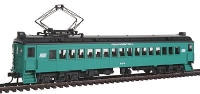 Con-Cor 194649 HO Scale Electric mP54 MU Coach w/Pantograph - Unpowered -- Penn Central (Scheme B, Jade Green, black, Small Window Band Logo)