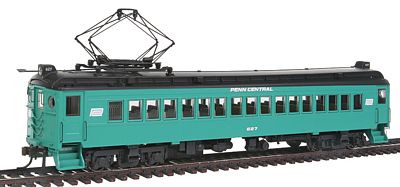 Con-Cor 194738 HO Scale mP54 MU Coach w/Pantograph - Unpowered -- Penn Central #627 (Scheme B, Jade Green, black, Small Window Band Logo)