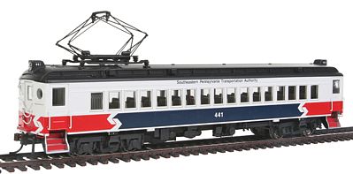 Con-Cor 194739 HO Scale mP54 MU Coach w/Pantograph - Standard DC -- Southeastern Pennsylvania Trans. Authority SEPTA #441 (white, red, blue)