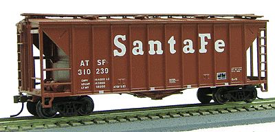 Con-Cor 197069 HO Scale 40' Airslide(R) Single-Bay Covered Hopper w/Triangular Gussets - Ready to Run -- Santa Fe (Mineral Red, white)