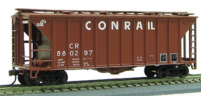 Con-Cor 197072 HO Scale 40' Airslide(R) Single Bay Covered Hopper w/Triangular Gussetts Assembled -- Conrail (Boxcar Red, white)