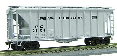 Con-Cor 197073 HO Scale 40' Airslide(R) Single Bay Covered Hopper w/Triangular Gussetts Assembled -- Penn Central (gray, black)