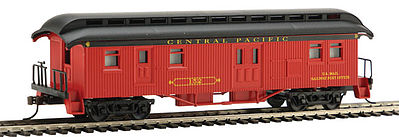 Con-Cor 323 HO Scale 1880s Wood Open-Platform Baggage-RPO - Ready to Run -- Central Pacific #152 (red, black)