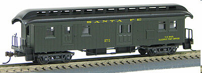 Con-Cor 326 HO Scale 1880s Wood Open-Platform Baggage-RPO - Ready to Run -- Santa Fe #271 (Pullman Green, black Roof)