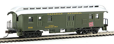 Con-Cor 332 HO Scale 1880s Wood Open-Platform Baggage-RPO - Ready to Run -- Canadian National #502 (green)