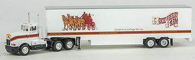 Con-Cor 4001071 HO Scale Tractor w/Trailer - Assembled -- Huckleberry Farms (white, brown)