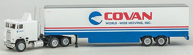 Con-Cor 4001076 HO Scale Tractor w/Trailer - Assembled -- Covan Moving (white, red, blue)