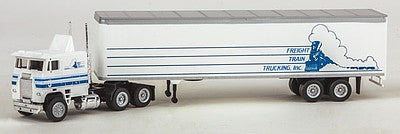 Con-Cor 4001077 HO Scale Tractor w/Trailer - Assembled -- Freight Train Trucking Inc. (white, blue)