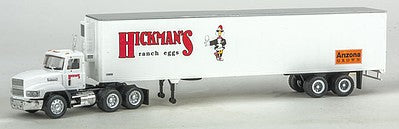 Con-Cor 4001096 HO Scale Tractor w/Trailer - Assembled -- Hickman's Ranch Eggs (white, red, black)