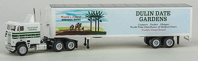 Con-Cor 4001097 HO Scale Tractor w/45' Van Trailer - Assembled -- Dulin Date Gardens (white, blue, green)
