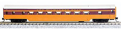 Con-Cor 40036 N Scale 85' Smooth-Side Coach - Ready to Run w/Micro-Trains(R) Couplers -- Milwaukee Road (Hiawatha, orange, maroon)