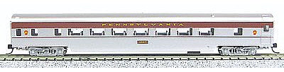 Con-Cor 40039 N Scale 85' Smooth-Side Coach - Ready to Run w/Micro-Trains(R) Couplers -- Pennsylvania Railroad (Loewy Fleet of Modernism, red, tuscan Letterboard)