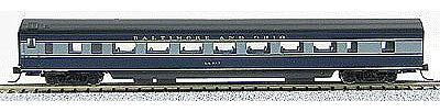 Con-Cor 40040 N Scale 85' Smooth-Side Coach - Ready to Run w/Micro-Trains(R) Couplers -- Baltimore & Ohio (blue, gray)