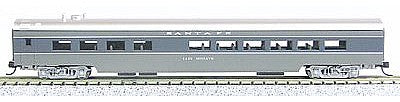 Con-Cor 40046 N Scale 85' Smooth-Side Coach - Ready to Run w/Micro-Trains(R) Couplers -- Santa Fe (Scout, 2-Tone Gray, silver)