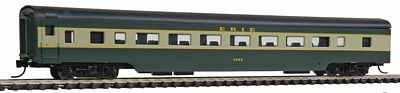 Con-Cor 40048 N Scale 85' Smooth-Side Coach - Ready to Run w/Micro-Trains(R) Couplers -- Erie (green, cream)