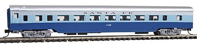 Con-Cor 40052 N Scale 85' Smooth-Side Coach - Ready to Run w/Micro-Trains(R) Couplers -- Santa Fe (Blue Goose, 2-Tone Blue, silver)
