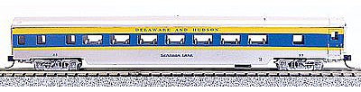 Con-Cor 40057 N Scale 85' Smooth-Side Coach - Ready to Run w/Micro-Trains(R) Couplers -- Delaware & Hudson (gray, blue, yellow)