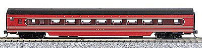 Con-Cor 40058 N Scale 85' Smooth-Side Coach - Ready to Run w/Micro-Trains(R) Couplers -- Pennsylvania Railroad (Loewy Fleet of Modernism, red, tuscan)